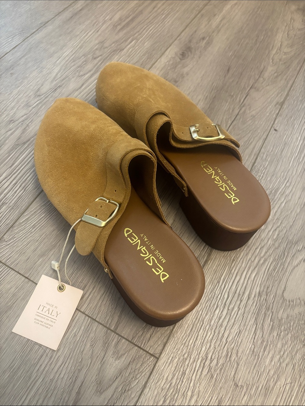 Made in Italy Women's Suede Clog Mules in Camel Fall Autumn NWT Boho